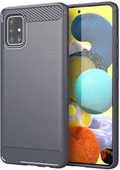 Cadorabo Hoesje geschikt voor Samsung Galaxy A51 4G / M40s in BRUSHED GRIJS - Beschermhoes van flexibel TPU siliconen in roestvrij staal-carbonvezel look Case Cover