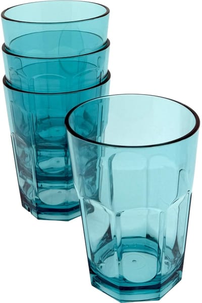 4 Kunststof Drinkglazen - 390ml - Blauw Transparant - BPA Vrij - 9x9x11cm
