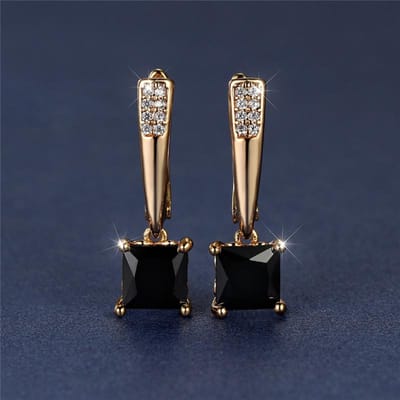Schattige Vrouwelijke Geometrische Kristal Zwarte Zirkonia Steen Hoop Oorbellen Champagne Goud Kleur Bruiloft Sieraden Voor Vrouwen gray