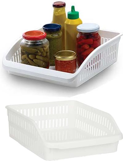 Gondol Koelkast/keuken organiser open mand - 2x - wit - kunststof - 29 x 26 x 8 cm