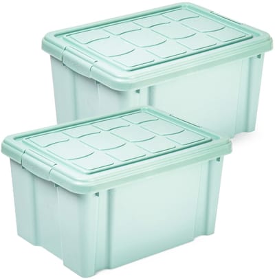 Plasticforte Multi Storage Opslagbox met deksel - 2x - mintgroen - 16 liter - 40 x 30 x 21 cm - kunststof - opbergdoos - opbergen