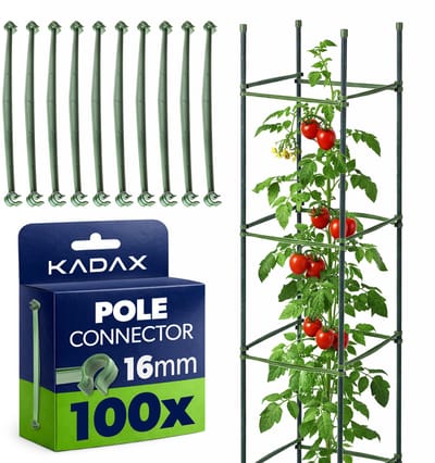 KADAX plantenstokverbinder Ø 16 mm, 100 stuks, plantenstokverbinder voor klimsteunen, klimobelisken en tomatensteunen in de kas, steekverbinder voor plantenstokken