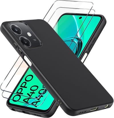 Casemania Hoesje & Glas Geschikt voor Oppo A40 / A40m / A60 5G - Zwart - Siliconen Back Cover - 2x Glazen Screenprotector