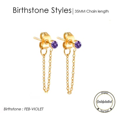 Borasi Birthstone Oorbellen Met Hanger Februari | Goldplated | Violet | Dames Sieraden |