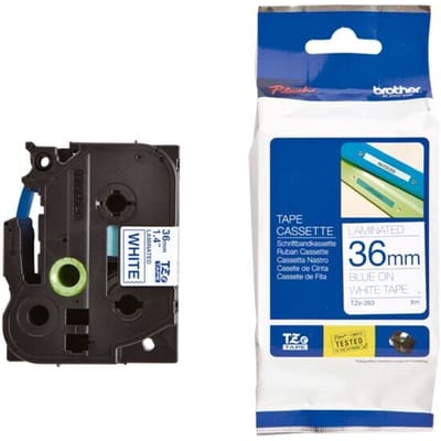 Brother TZe-263 Labeltape Kunststof Tapekleur: Wit Tekstkleur: Blauw 36 mm 8 m