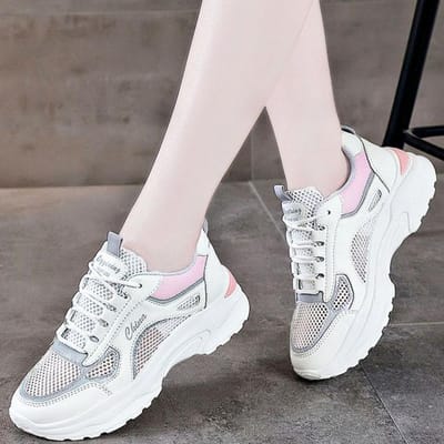 Ademende Papa's Schoenen Dames Zomer Kleine Witte Schoenen Dames Hol Mesh Oppervlak Casual Grote Maat Sportschoenen 41 roze