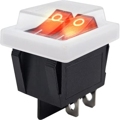ProRide Dubbele Wipschakelaar ON-OFF KCD6-202 - met Wit Beschermkapje - 2 Polig - 250V/16A - 30x22mm - Rood met controlelampje