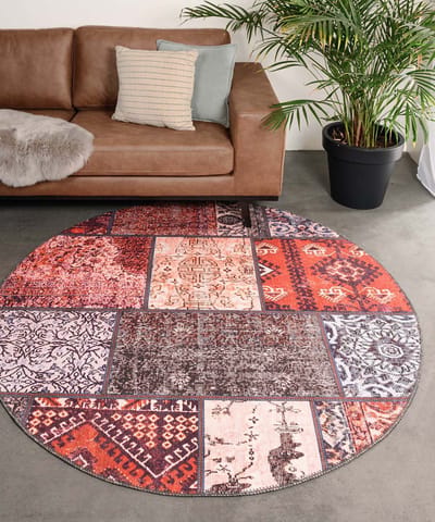 Patchwork vloerkleed rond - Fade No.1 rood/multi 76