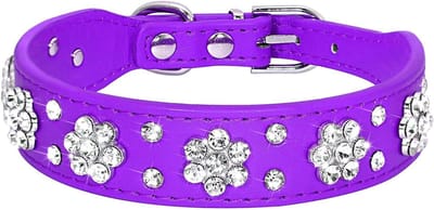 VT Goods - Strass halsband - Hondenhalsband met bling - Paars - Verstelbare maten - Schattige bloem en strassteentjes - Geschikt voor honden