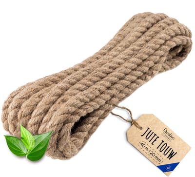 Creatief Deco Jute Touw | 40m Lengte | 20mm Dikte | Sterk en Duurzaam Jute Touw | Gedraaid Natuurvezeltouw | Bruin Decoratief Touw | Voor Toepassingen: Balustrades, tuin- en thuisprojecten
