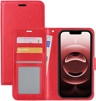 Hoesje - Met Pasjeshouder - Geschikt voor Apple iPhone 16e / 17e - Luxe Bookcase Portemonee - Flip Case - Kunstleer Book Case - Flipcase - Book Cover - Walletcase - Portemonneehoes - Rood