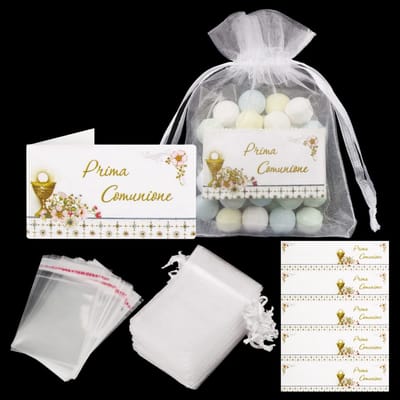 Dailygoods- Communiekaarten 50 Stuks - Organza Tassen 50 Stuks - OPP Tassen 100 Stuks - Feest Versiering - Cadeau Decoratie - Hoogwaardige Kwaliteit - Feestartikelen