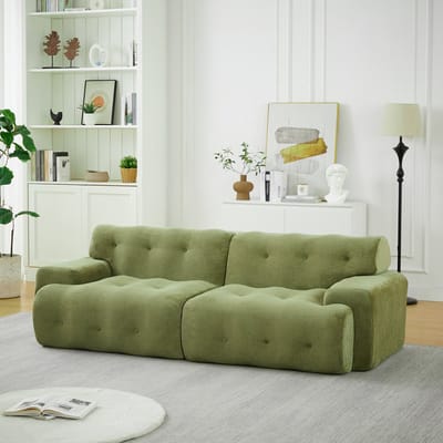 Wishdor Modulaire Tweezitsbank - Brede Armleuningen En Gecapitonneerde Afwerking - Modern Ontwerp Voor Woonkamer - Chenille - Groen - 224 X 104 X 66 Cm