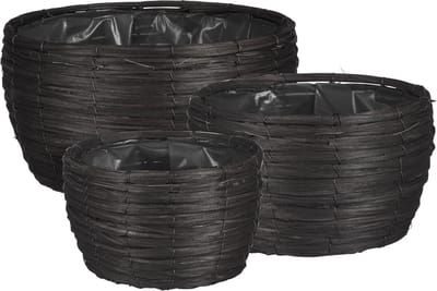 Mica Decorations Bloempot Cleave - 31x31x16 cm - Hout - Zwart- Set van 3