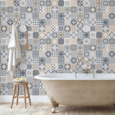 Zelfklevende tegelmuurstickers voor keuken en badkamer - 60 GEOLINA cementtegelstickers - 60 stickers 20x20cm