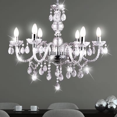 Kroonluchter met kristallen versiering, hanglamp, eetkamer, kroonluchter, chroom, 6x E14, DxH 67 x 166 cm