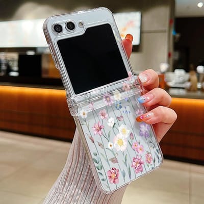 Transparante Opvouwbare Case met Bloemenpatroon voor Samsung Galaxy Z Flip 6 5 4 3 5G Flip5 Flip6 Flip4 Flip3 Harde PC Telefoonhoes For Samsung Galaxy Z Flip 3