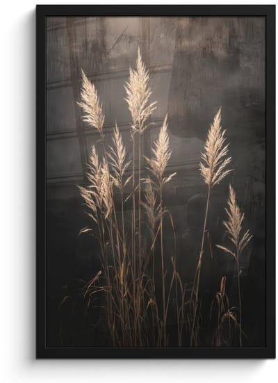 Poster in lijst - Fotolijst 40x60 cm - Posters - Siergras - Pluimen - Verlichting - Zwart - Posterlijst zwart - Decoratie - Wanddecoratie woonkamer - Muurdecoratie slaapkamer