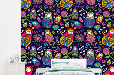 Behang - Fotobehang Matroesjka - Rusland - Bloemen - Breedte 245 cm x hoogte 220 cm