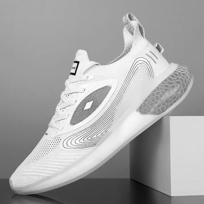 Herfst Nieuwe Herenschoenen Popcornzool Vliegend Gebreide Schoenen Comfortabel en Ademend Vrije Tijd Sport 46 white