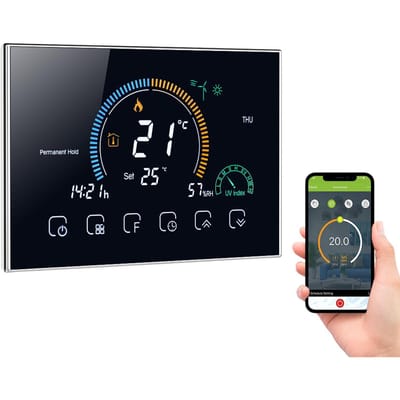 Thermostat intelligent Wi-Fi 95-240V, Programmable, 5 + 1 + 1, Six périodes, commande vocale par application Wifi noir