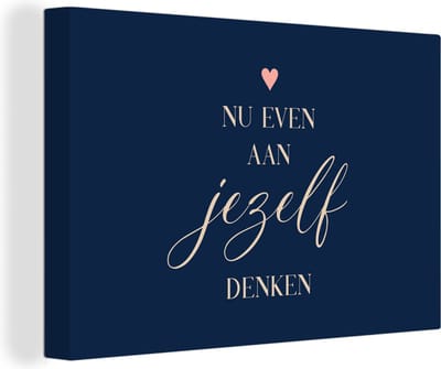 Canvas Schilderij Beterschap - Quote - Hartje - Denken - 30x20 cm - Wanddecoratie