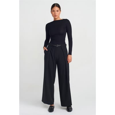 Vrouwen Wijde-Leg Crepe Broek met Riem