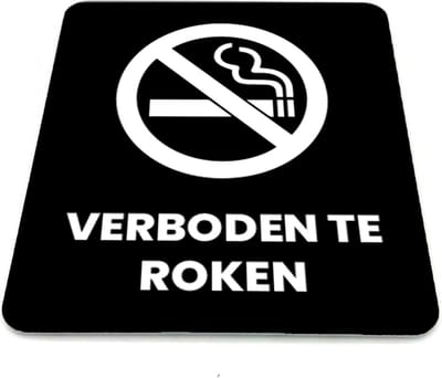 Deurbordje Verboden te roken - Zwart/wit met icoon - 12 x 10 cm - 1,6mm dikte - zelfklevend | Zwart/wit toplaag | Gratis Verzending | Incl. 3M-tape