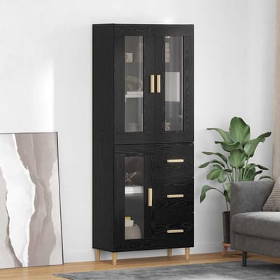 vidaXL - Highboard - Zwart - Eiken - 69,5 - x - 34 - x - 180 - cm - Bewerkt - hout