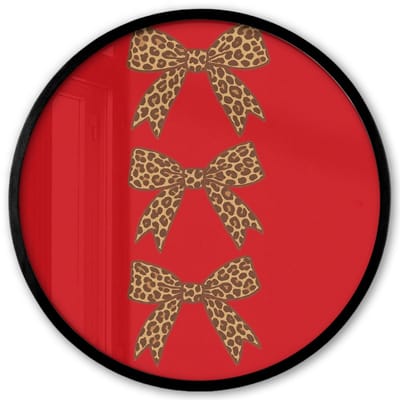 Poster in lijst Rond - Fotolijst 40x40 cm - Posters - Strikken - Panterprint - Rood - Ronde posterlijst zwart - Decoratie - Wanddecoratie woonkamer - Muurdecoratie slaapkamer
