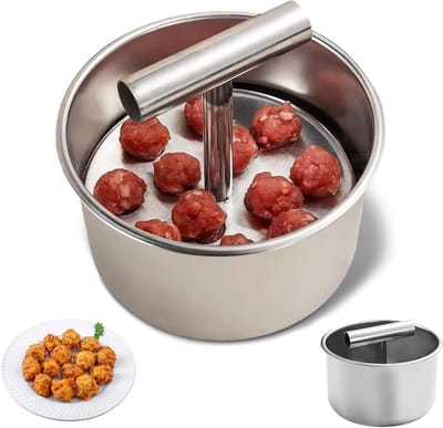 carmdering - Gehaktbalmenmaker - Gehaktballetjesvorm, roestvrij staal, 12 ballen, handmatige push-per-vleesklopper maker, draagbare gehaktballen, eenvoudig gehaktballen maken, thuis koken gereedschap voor keuken, afmetingen: 14*8,5 cm