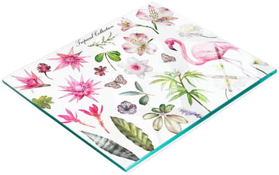 Glazen keukensnijplank met afbeeldingen uit de Tropical Collection, 60x52 cm