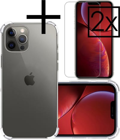 Hoesje - Met Screenprotector - 2 Stuks - Geschikt voor Apple iPhone 14 Pro - Sterk & Shockproof - Siliconen Case - Back Cover - Telefoon Hoes - Shock Proof - Transparant