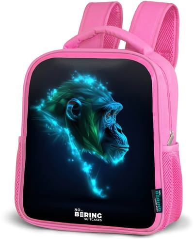 NoBoringSuitcases.com® - Rugzak roze - Schooltas meisjes - Neon silhouet van een chimpansee - Kinder rugtas meisje - Boekentas kind - Kinderrugzak voor school - Schoolrugzak