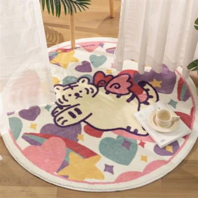 Slaapkamer Tapijt Pluche Cartoon Decoratie Meisjeskamer Bed Deken Garderobe Woonkamer Dik Imitatie Kasjmier Rond Kleed 40 * 40Cm