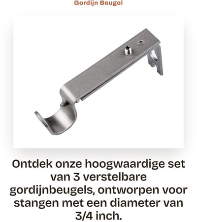Dailygoods- Gordijnbeugel Verstelbaar - Gordijnsteun - Gordijnbeugel Set van 3 - Staal - Eenvoudige installatie - Voor 3/4" staaf