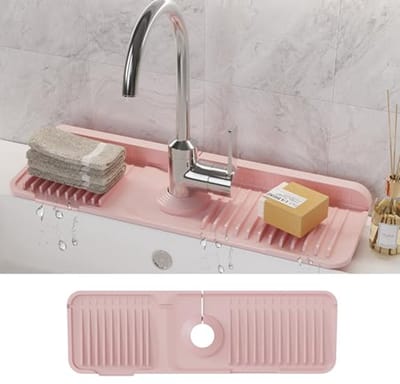 Afdruipmat - Siliconen afdruipmat kraan zwart - Kraanmat 45 x 13 cm – Spatwater Beschermer voor Gootsteen – Keukenmat – Waterafvoer Mat voor Kraan – Roze