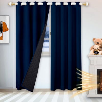 MUPOO isolerend thermisch gordijn met ringen – 405gsm verduisterend quilted raamgordijn tegen kou, hitte en geluid, voor woonkamer en slaapkamer, 1 stuks, Donkerblauw, B132×L160cm