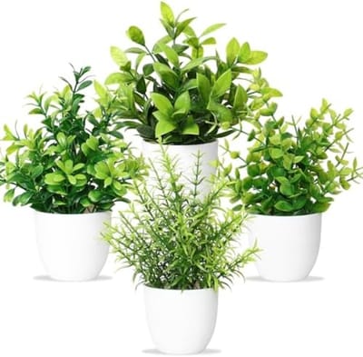 PromoHome Kunstplanten Set van 4 - Kleine Kunstplanten in Pot voor Binnen - Groene Decoratie voor Woonkamer, Kantoor, Badkamer en Balkon - LevensEchte Nep Planten met Pot - Onderhoudsvrij