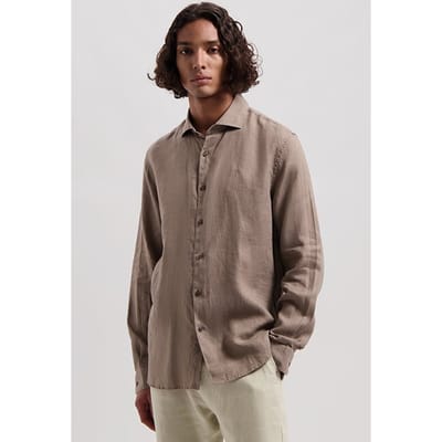 Dstrezzed Basic Shirt Linen Timber Wolf Maat: M | Casual Overhemden Outlet | Heren | Bruin