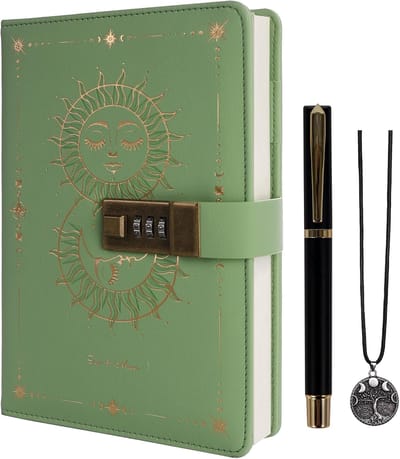 Merkloos A5 Dagboek met Slot - Zon & Maan Design - 224 Genummerde Pagina's