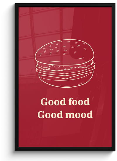 Poster in lijst - Fotolijst 60x90 cm - Posters - Dieprood - Lijntekening - Tekst - Hamburger - Posterlijst zwart - Decoratie - Wanddecoratie woonkamer - Muurdecoratie slaapkamer