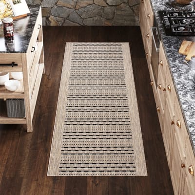 Tapiso Melissa Loper Laagpolig Beige Bruin Indoor Outdoor Vloerkleed Maat- 80x250