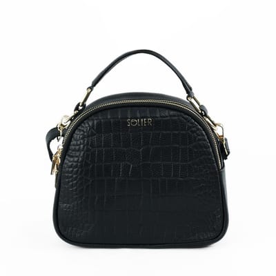 Solier Fira FL58 - Leren Damestas - Crossbody Schoudertas - Twee Hoofdvakken met Rits - Verstelbare Schouderband - Zwart