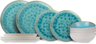 Cosy & Trendy Serviesset Laguna Azzurro 12-delig - Servies Set 4 Personen - Modern Design Aardewerk - Vaatwasser- & Magnetronbestendig