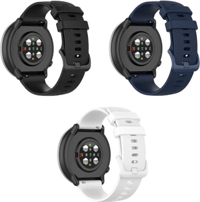 Strap-it 3-Pack Siliconen Horlogebandjes 20 mm – Zwart, Donkerblauw & Wit – geschikt voor Samsung Galaxy Watch Active (2) / Watch 3 (41 mm) / Watch 4/5/6/7 / Watch FE / Gear Sport / Polar Ignite 1/2/3 / Pacer / Unite / Garmin Vivoactive 5