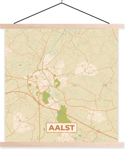 Posterhanger incl. Poster 40x40 cm - Schoolplaat - Aalst - Stadskaart - Kaart - Plattegrond - Vintage - Textielposter - Blanke latten - Stadskaart