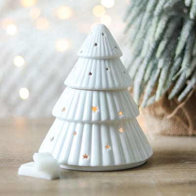 Witte Kerstboom Waxinelichthouder – Kerst Kaarsenhouder Keramiek – Winter Decoratie & Sfeerverlichting – Kerstboom Ornament – Ook te gebruiken als Oliebrander