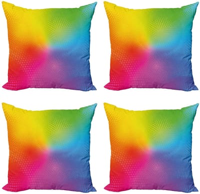 ABAKUHAUS Regenboog Dekokussenhoes – 4x45x45 cm – Dubbelzijdig digitaal bedrukt – Blauw Geel