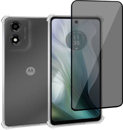 Geschikt voor Motorola Moto E14 / Moto G04 / Moto G24 - Hoesje + Privacy Screenprotector – Privé - Gehard Glas Cover